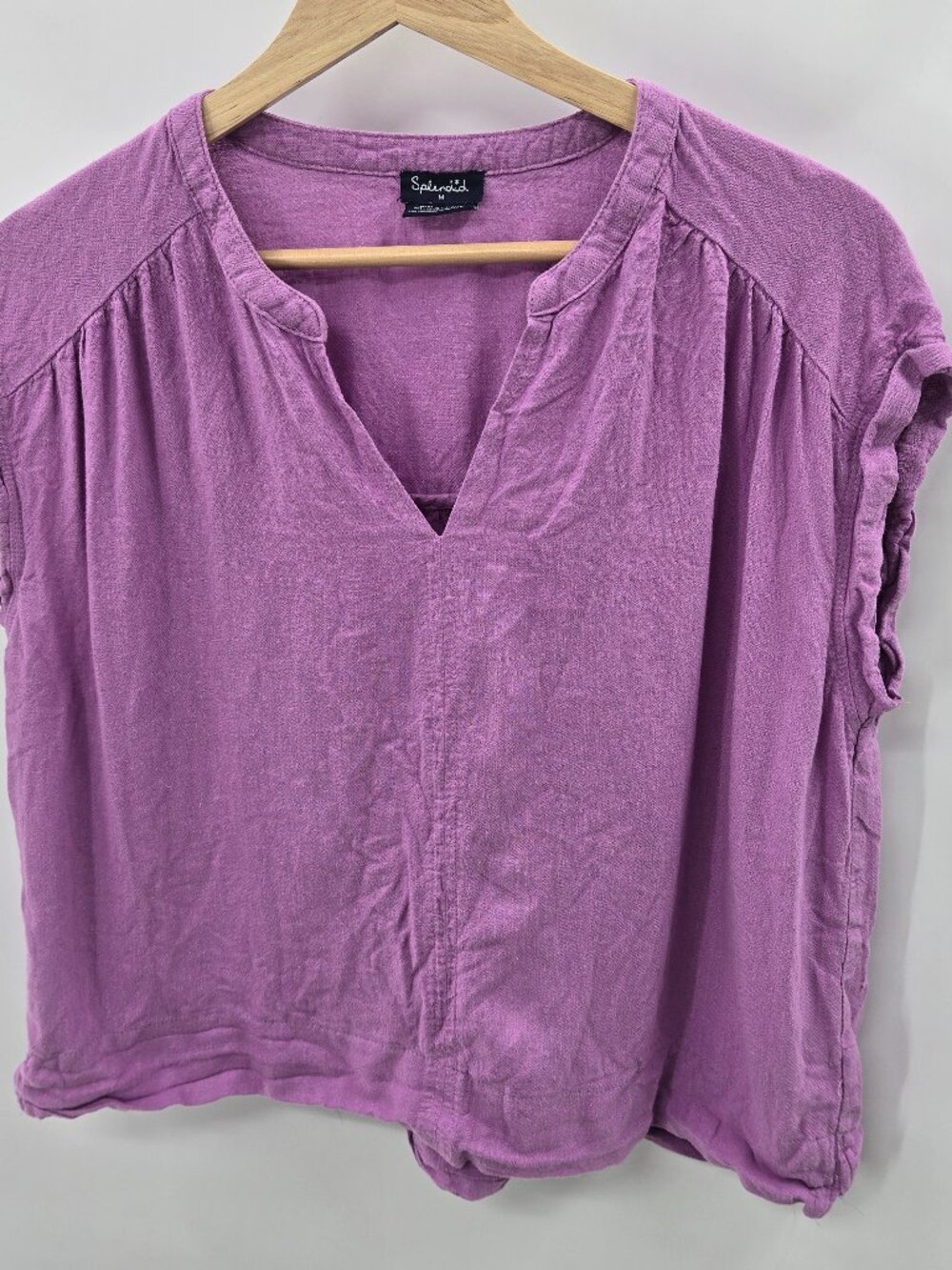 Splendid Purple Linen Blend Cap Sleeve V-Neck Top Blouse Size Medium